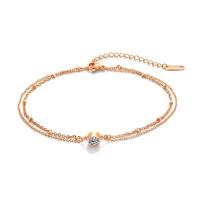 Titanium Steel Anklet, with 2inch extender chain, rose gold color plated, for woman & with cubic zirconia Approx 8.5 Inch 