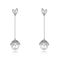 Brass Drop Earring, with ABS Plastic Pearl, plated, micro pave cubic zirconia & for woman nickel, lead & cadmium free 