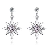 Brass Drop Earring, with Austrian Crystal, Star, platinum plated, for woman & faceted & with rhinestone, nickel, lead & cadmium free 