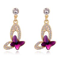 Brass Drop Earring, with Austrian Crystal, Butterfly, real gold plated, micro pave cubic zirconia & for woman & faceted nickel, lead & cadmium free 