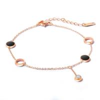 Titanium Steel Anklet, with Acrylic, with 2inch extender chain, rose gold color plated, oval chain & for woman & with cubic zirconia, 6mm, 8mm Approx 8 Inch 