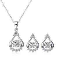 Brass Cubic Zirconia Jewelry Sets, earring & necklace, platinum plated, oval chain & for woman & with cubic zirconia, lead & cadmium free - Approx 17.74 