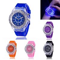 Unisex Wrist Watch, Silicone, with zinc alloy dial, platinum color plated, lightening & with LED light & adjustable & with rhinestone Approx 8 Inch 
