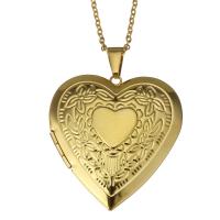 Fashion Locket Necklace, Stainless Steel, with 2Inch extender chain, Heart, gold color plated, oval chain & for woman 2mm, Inner Approx Approx 17 Inch 