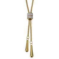 Edelstahl -Strickjacke-Ketten -Halskette, mit Ton, goldfarben plattiert, Kastenkette & für Frau, 6x26mm, 2.5mm, Länge:ca. 23 ZollInch, verkauft von Strang
