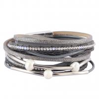 Cowhide Bracelet, with Resin Pearl & PU Leather & Zinc Alloy, platinum color plated, for woman & with rhinestone 18mm .3 