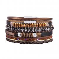 Cowhide Bracelet, with PU Leather & Crystal & Zinc Alloy, plated, for woman & faceted & with rhinestone & multi-strand 33mm .7 