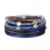 Cowhide Bracelet, with PU Leather & Crystal & Zinc Alloy, platinum color plated, for woman & faceted & with rhinestone 17mm .3 