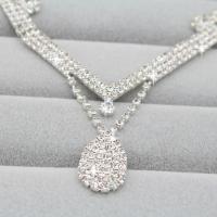 aleación de zinc Conjunto de joya, pendiente & collar, chapado en color de plata, para novia & con diamantes de imitación, 10x45mm, longitud:aproximado 19.6 Inch, Vendido por Set