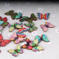 2-Loch Holz Knopf, Schmetterling, Niedlich, gemischte Farben, 28x20x2mm, verkauft von PC