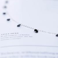 925 Sterling Silver Anklet, with Obsidian, with 1.18lnch extender chain, platinum plated, oval chain & for woman, 4mm Approx 7.6 Inch 