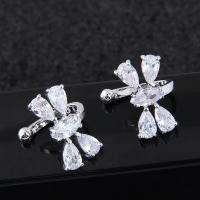 Brass Earring Clip, platinum plated, for woman & with cubic zirconia, nickel, lead & cadmium free 