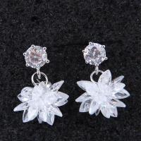 Cubic Zircon Brass Earring, Flower, platinum plated, for woman & with cubic zirconia, nickel, lead & cadmium free 