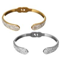 Stainless Steel Cuff Bangle, with Rhinestone Clay Pave, plated, for woman 10mm, Inner Approx 