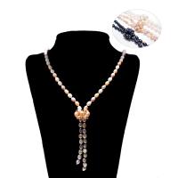 Perlas cultivadas de agua dulce Collar de suéter, con metal, Arroz, para mujer, más colores para la opción, 6x8mm, longitud:aproximado 39 Inch, Vendido por Sarta