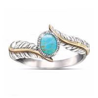 Turquoise Zinc Alloy Finger Ring, with Synthetic Turquoise, Feather, plated & for woman, 9mm, 20mm 
