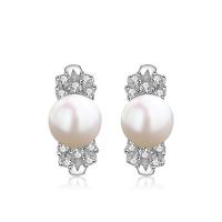 925 Sterling Silver Stud Earring, with Shell Pearl, for woman & with cubic zirconia 