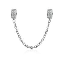 Thailand Sterling Silver European Safety Chain, without troll & with cubic zirconia, 60mm Approx 3mm 