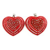 Zinc Alloy Heart Pendants, Flat Heart, platinum color plated, enamel & with rhinestone, lead & cadmium free Approx 