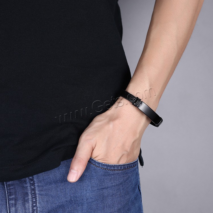 Titanstahl Armband, mit Leder, schwärzen, unisex & verschiedene Größen vorhanden, 12mm, 41mm, Länge:ca. 8 ZollInch, ca.  8.2 ZollInch, ca.  8.5 ZollInch, verkauft von Strang