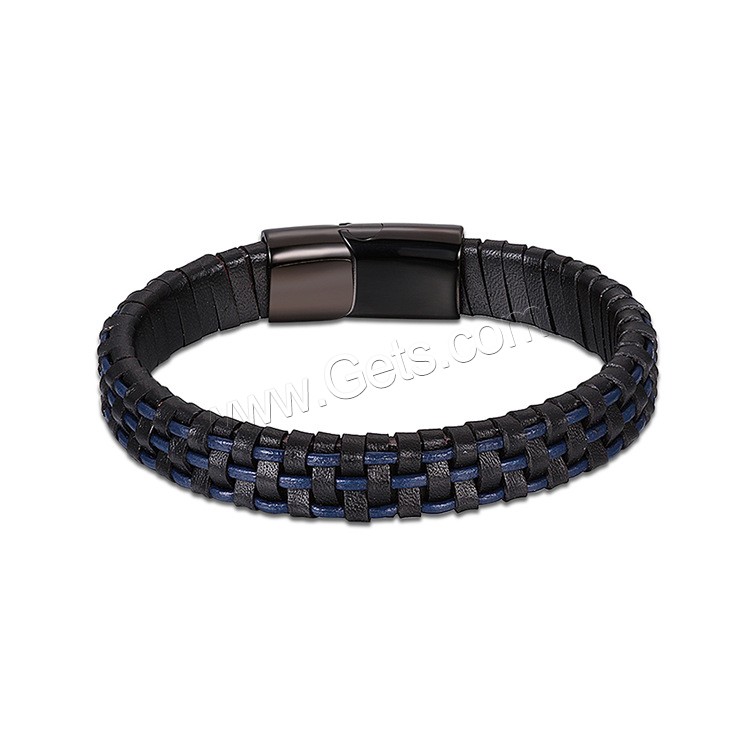 Titanium Steel Bracelet, with Leather, black ionic, different size for choice & for man, 14mm, 29mm, Length:Approx 7.2 Inch, Approx  7.8 Inch, Approx  8.5 Inch, Sold By Strand