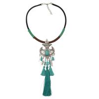 Zinc Alloy Necklace, with Cotton Cord & Synthetic Turquoise, with 2inch extender chain, Tassel, antique silver color plated, adjustable & for woman Approx 16 Inch 