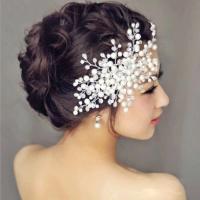 Braut Dekoratives Haarkämmchen, Kunststoff Perlen, mit Kristall & Zinklegierung, Branch, silberfarben plattiert, für Braut, 210x130mm, verkauft von PC