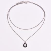 Zinc Alloy Choker Necklace, with Crystal, with 2.36lnch extender chain, Teardrop, antique silver color plated, twist oval chain & for woman & with rhinestone & , 15mm Approx 12.99 Inch 