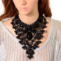 Lace Choker Necklace, with Crystal & Plastic Pearl, adjustable & for woman & faceted Approx 12.5-15.7 Inch 