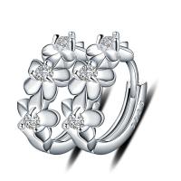 Sterling Silver Huggie Hoop Earring, 925 Sterling Silver, Flower, for woman & with cubic zirconia, 12mm 