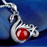 Agate Sterling Silver Pendants, 925 Sterling Silver, with Agate, Swan, natural, micro pave cubic zirconia Approx 3-5mm 