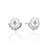 925 Sterling Silver Stud Earring, with Shell Pearl, natural, micro pave cubic zirconia & for woman 