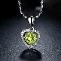 925 Sterling Silver Pendant, with Peridot Stone, Heart, natural, micro pave cubic zirconia Approx 3-5mm 