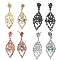 Cubic Zircon Brass Earring, Leaf, plated, without stopper & for woman & with cubic zirconia 50mm, 0.8mm 