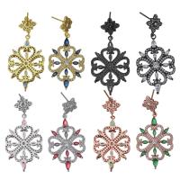 Cubic Zircon Brass Earring, Flower, plated, without stopper & for woman & with cubic zirconia 45.5mm, 0.8mm 