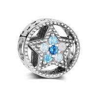 Cubic Zirconia Thailand Sterling Silver European Beads, pentagram, micro pave cubic zirconia & without troll, 11.7mm Approx 4.5mm 