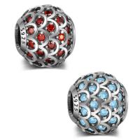 Cubic Zirconia Thailand Sterling Silver European Beads, Round, micro pave cubic zirconia & without troll Approx 4.5mm 