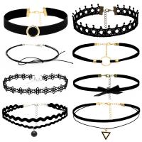 Вельвет Готический ожерелье, с Кружево & цинковый сплав, разные стили для выбора & Женский, черный, длина:Приблизительно 12 дюймовый, продается указан