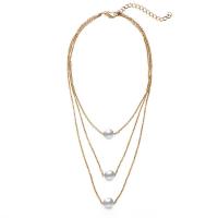 Zinc Alloy Choker Necklace, with Plastic Pearl, gold color plated  & oval chain & for woman Approx 13.3 Inch 