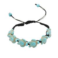 Bracelets de Woven Ball turquoise, turquoise synthétique, avec corde en nylon, tortue, style folk & unisexe & réglable, 15mm, 20mm Environ 6.1 pouce, Vendu par brin