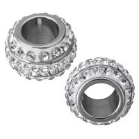 Stainless Steel Large Hole Bead, with Rhinestone Clay Pave, Drum, original color Approx 8mm 