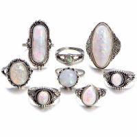 Zinklegierung Fingerring, mit Opal, antik silberfarben plattiert, unisex, Größe:5.5-8.5, 8PCs/setzen, verkauft von setzen