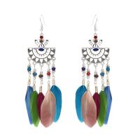 Fashion Feather Earring , Zinc Alloy, with Seedbead & Feather, silver color plated, Bohemian style & for woman & blacken 