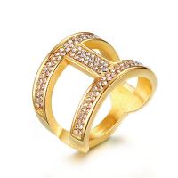 Rhinestone Stainless Steel Finger Ring, gold color plated & for woman & with rhinestone, 17.5mm 