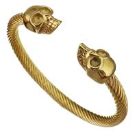 Stainless Steel Cuff Bangle, Skull, gold color plated, for woman 6mm, Inner Approx 