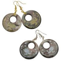 Abalone Shell Earring, Brass, with Abalone Shell, Flat Round, plated, for woman 53mm, 30mm 