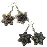 Black Shell Earring, Brass, with Black Shell, Flower, silver color plated, for woman 54mm 