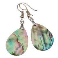 Brass Drop Earring, with Abalone Shell, Teardrop, silver color plated, for woman, 48mm 