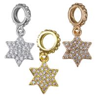 Brass European Pendants, Hexagram, plated, micro pave cubic zirconia & without troll 19mm Approx 4.5mm 