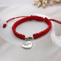 alliage de zinc bracelet de Woven Ball, avec corde en nylon, coeur, Placage, réglable & pour femme, plus de couleurs à choisir, 15mm Environ 6-9 pouce, Vendu par brin